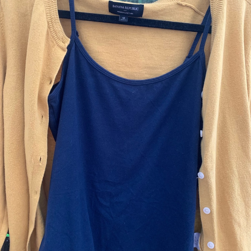 Classic Preppy Cardigan Size Medium Mustard Banana Republic with Sonoma cami